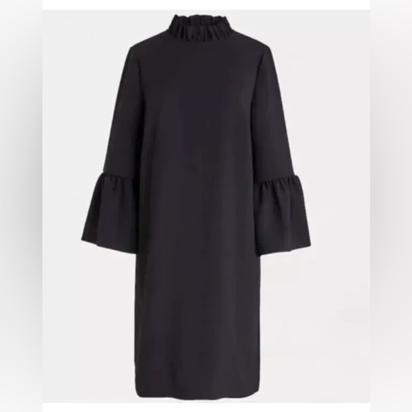 J. Crew Ruffle-neck shift dress in 365 crepe in Black Size 12 AK212 - Picture 1 of 10